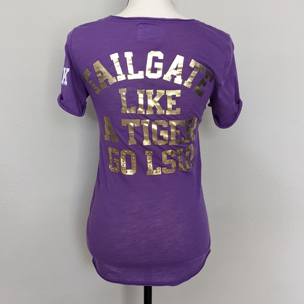 VS PINK purple white and gold rhinestone LSU tigers varsity T-shirt size small - Picture 11 of 11